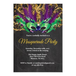 Masquerade Party Magical Night Green Purple Gold Invitation