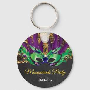 Masquerade Party Magical Night Green Purple Gold Keychain