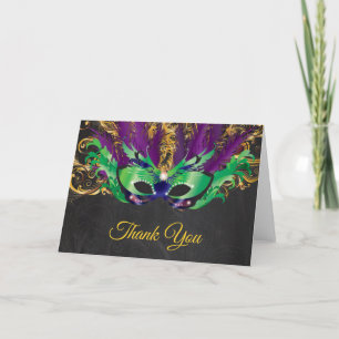 Masquerade Party Magical Night Green Purple Gold Letterpress Thank You Card