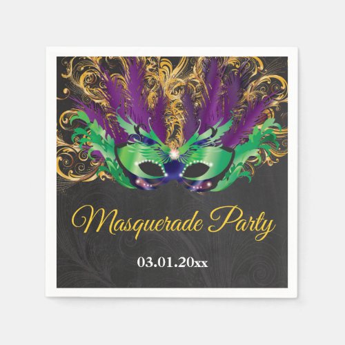 Masquerade Party Magical Night Green Purple Gold Napkins