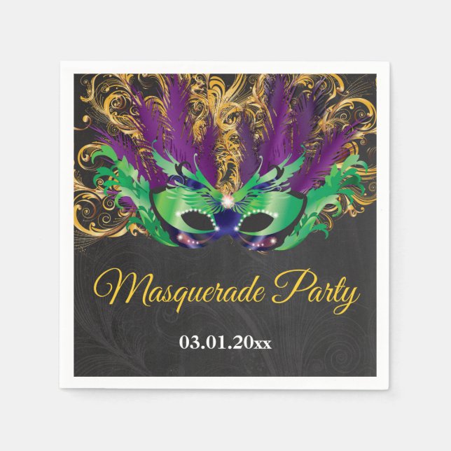 Masquerade Party Magical Night Green Purple Gold Napkins (Front)