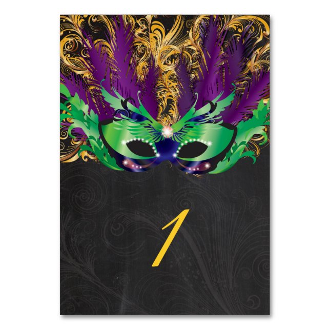 Masquerade Party Magical Night Green Purple Gold Table Number (Front)