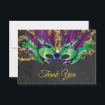 Masquerade Party Magical Night Green Purple Gold Thank You Card<br><div class="desc">Masquerade Party Magical Night Green Purple Gold. Mask Birthday Party. Mardi Gras. Green,  Purple and Gold Glitter Feather Peacock. Sweet 16 Sixteen. Chalkboard Background. Any Ages. For further customization,  please click the "Customize it" button and use our design tool to modify this template</div>