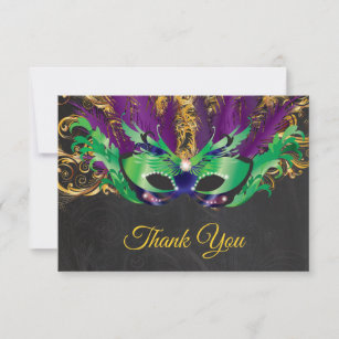 Masquerade Party Magical Night Green Purple Gold Thank You Card