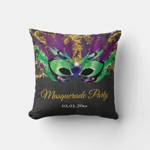 Masquerade Party Magical Night Green Purple Gold Throw Pillow