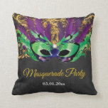 Masquerade Party Magical Night Green Purple Gold Throw Pillow<br><div class="desc">Masquerade Party Magical Night Green Purple Gold. Mask Birthday Party. Mardi Gras. Green, Purple and Gold Glitter Feather Peacock. Sweet 16 Sixteen. Chalkboard Background. Any Ages. For further customization, please click the "Customize it" button and use our design tool to modify this template</div>