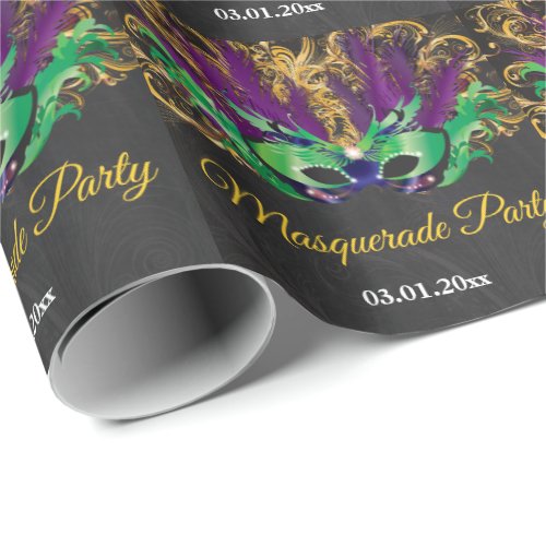 Masquerade Party Magical Night Green Purple Gold Wrapping Paper