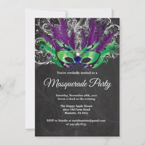 Masquerade Party Magical Night Green Purple Silver Invitation