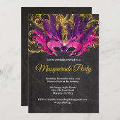 Masquerade Party Magical Night Pink Purple Gold Invitation (Front/Back)