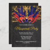 Masquerade Party Magical Night Red Gold Blue Invitation (Front/Back)