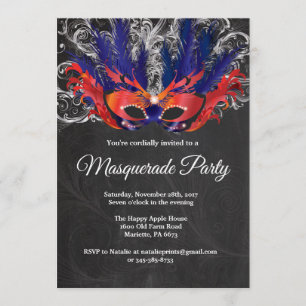 Masquerade Party Magical Night Red Silver Blue Invitation