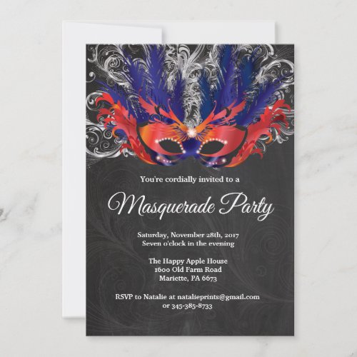 Masquerade Party Magical Night Red Silver Blue Invitation