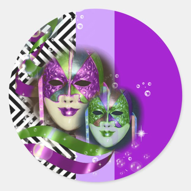 Masquerade party mardi gras mask classic round sticker (Front)