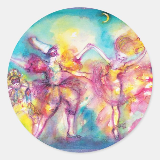 MASQUERADE PARTY,Mardi Gras Masks,Dance,Music Classic Round Sticker (Front)