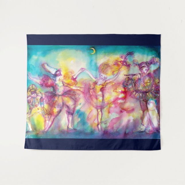 MASQUERADE PARTY,Mardi Gras Masks,Dance,Music Tapestry (Front (Horizontal))