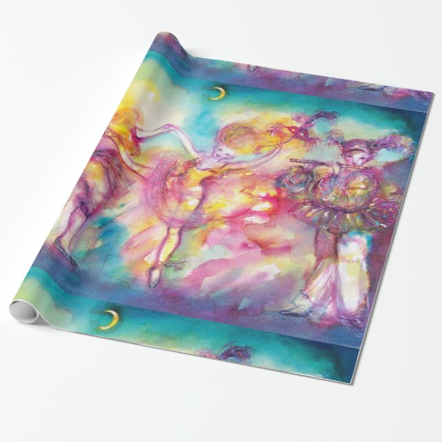 MASQUERADE PARTY,Mardi Gras Masks,Dance,Music Wrapping Paper (Unrolled)