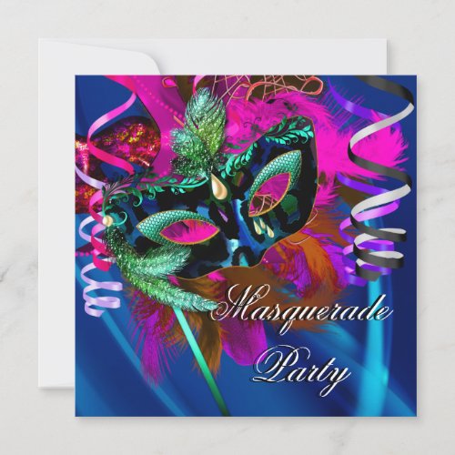Masquerade Party Mask Black Blue Pink Mardi Gras Invitation