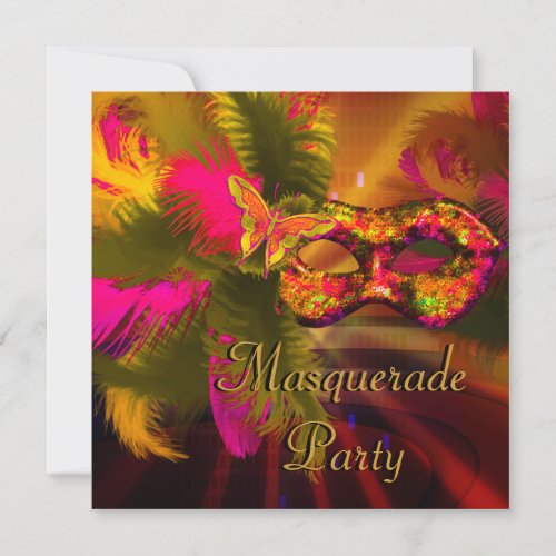 Masquerade Party Mask Black Gold Red Mardi Gras Invitation