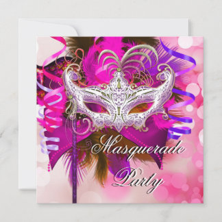 Masquerade Party Mask Black Purple Pink Mardi Gras Invitation