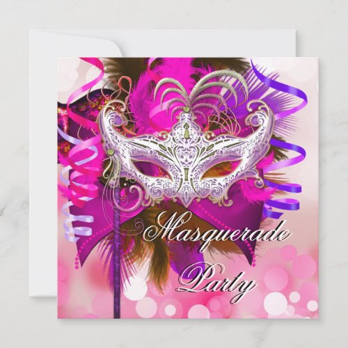 Masquerade Party Mask Black Purple Pink Mardi Gras Invitation