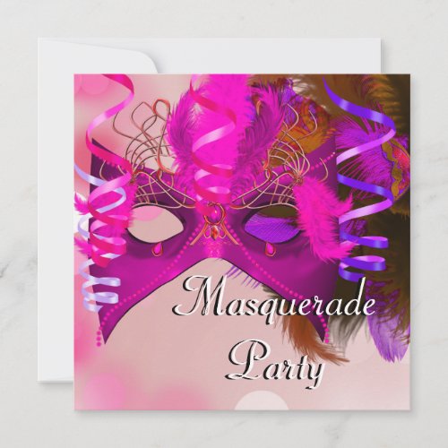 Masquerade Party Mask Black Purple Pink Mardi Gras Invitation