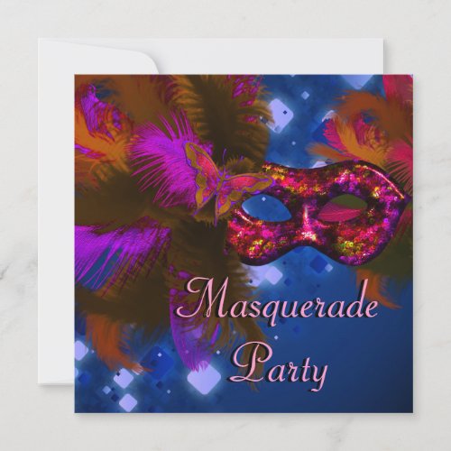 Masquerade Party Mask Black Purple Red Mardi Gras Invitation