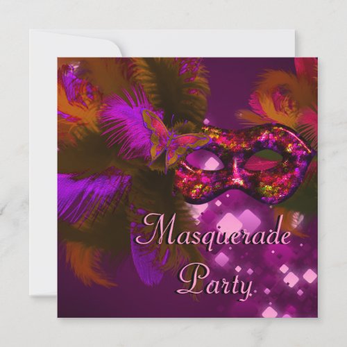 Masquerade Party Mask Black Purple Red Mardi Gras Invitation