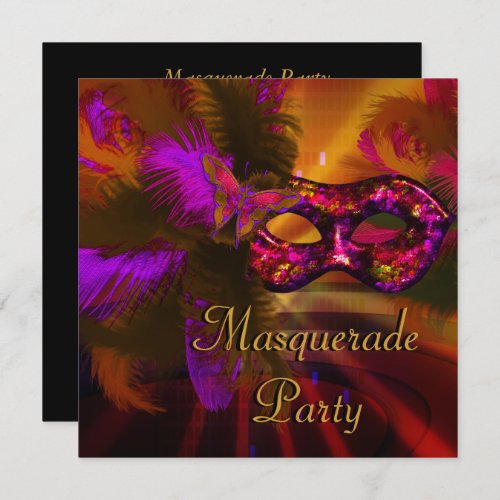 Masquerade Party Mask Black Purple Red Mardi Gras Invitation