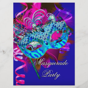 Masquerade Party Mask Blue Teal Pink Metallic Invitation
