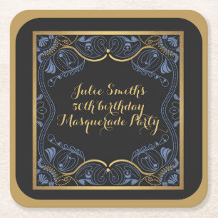 Masquerade Party masked ball birthday luxurious Square Paper Coaster