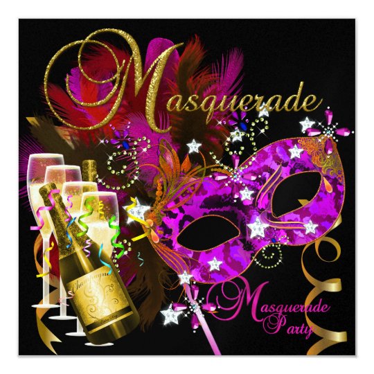 Masquerade Party Masks Black Gold Pink Invitation