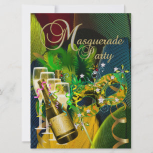 Masquerade Party Masks Champagne Gold Green Invitation