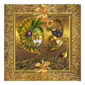 Masquerade Party Masks Gold Black Birthday Card