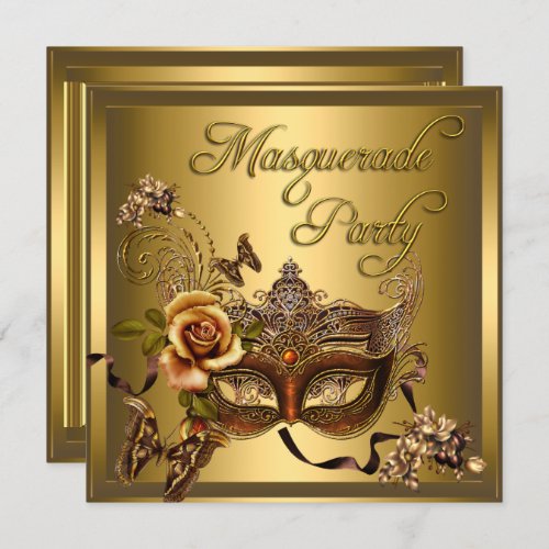 Masquerade Party Masks Gold Black Birthday Invitation