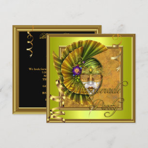 Masquerade Party Masks Gold Black Birthday Invitation