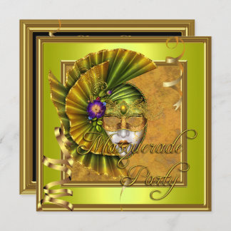 Masquerade Party Masks Gold Black Birthday Invitation