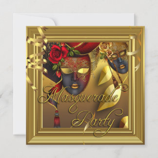 Masquerade Party Masks Gold Black Birthday Invitation
