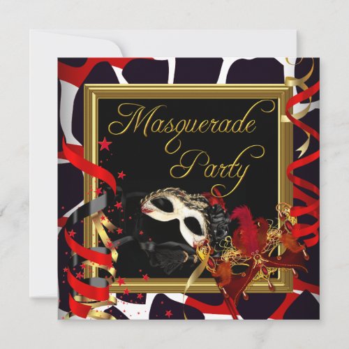Masquerade Party Masks Gold Wild Red Black Invitation