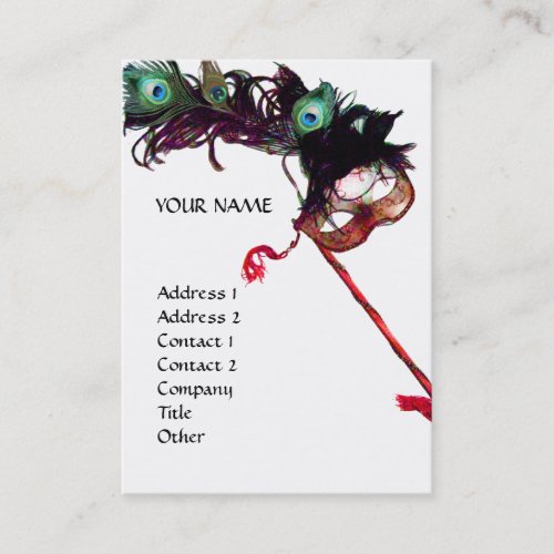 MASQUERADE PARTY MASKS WITH PEACOCK FEATHERS BUSINESS CARD