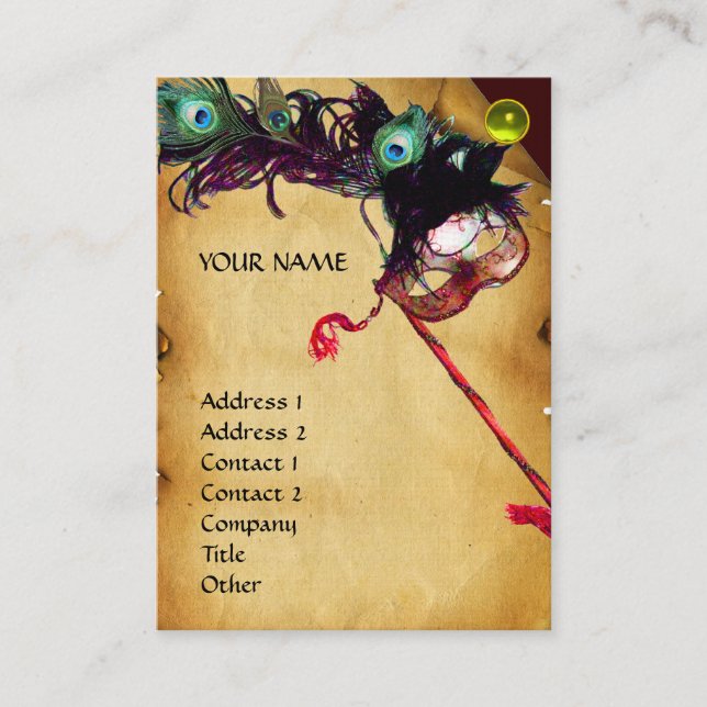 MASQUERADE PARTY parchment damask gem linen Business Card (Front)