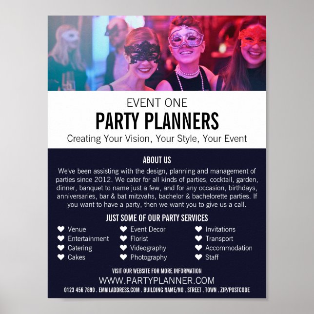 Masquerade Party, Party Event Planner Advertising Poster (Front)