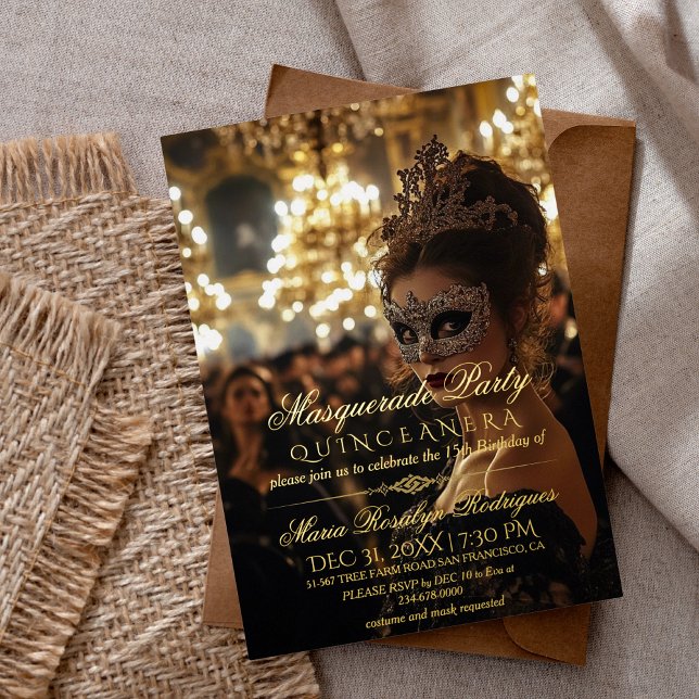 Masquerade Party Photo Quinceanera  Foil Invitation (Creator Uploaded)