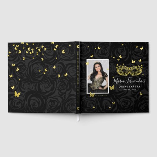 Masquerade Party Photo Real Gold Foil Black Quince Foil Guest Book