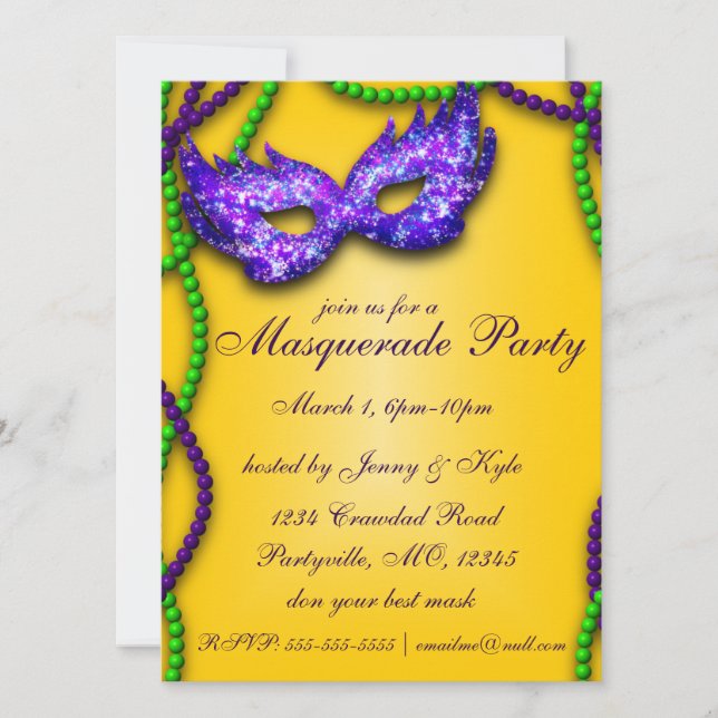 Masquerade Party Purple Mask Invitations (Front)