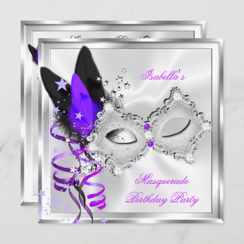 Masquerade Party Purple Silver Black Mask 2 Invitation