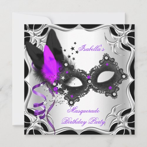Masquerade Party Purple Silver Black Mask Invitation