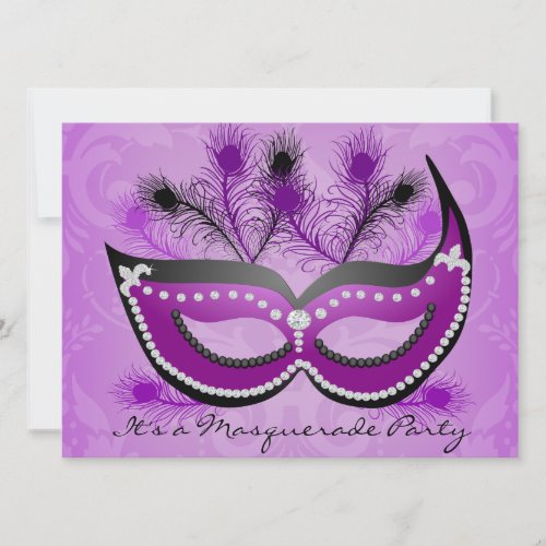 Masquerade Party Purple Venetian Mask Invitation