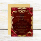 Gold Red Rose Lace Butterfly Quinceanera Birthday  Foil Invitation