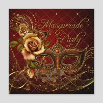 Masquerade Party Red Masks Gold Black Birthday Invitation