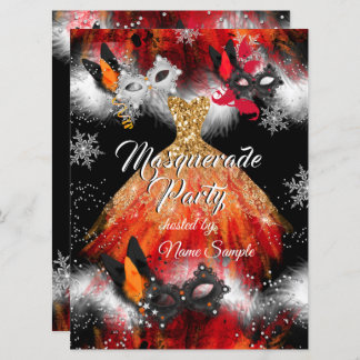 Masquerade Party Red Orange Masks Ice Fire Invitation